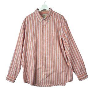LL Bean Shirt Mens XL Tall Traditional Fit Stripes Salmon Blue Long‎ Sleeves